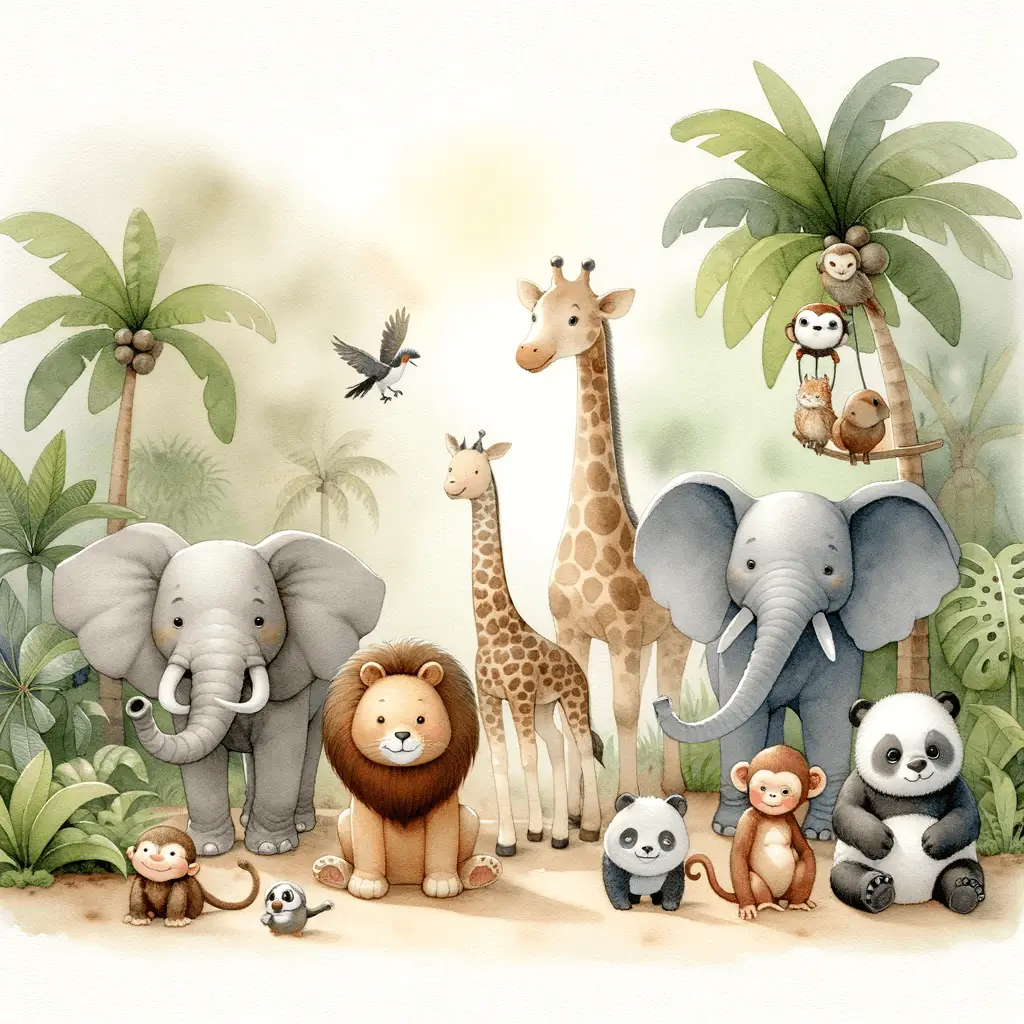 Picture of jungle with many animals.